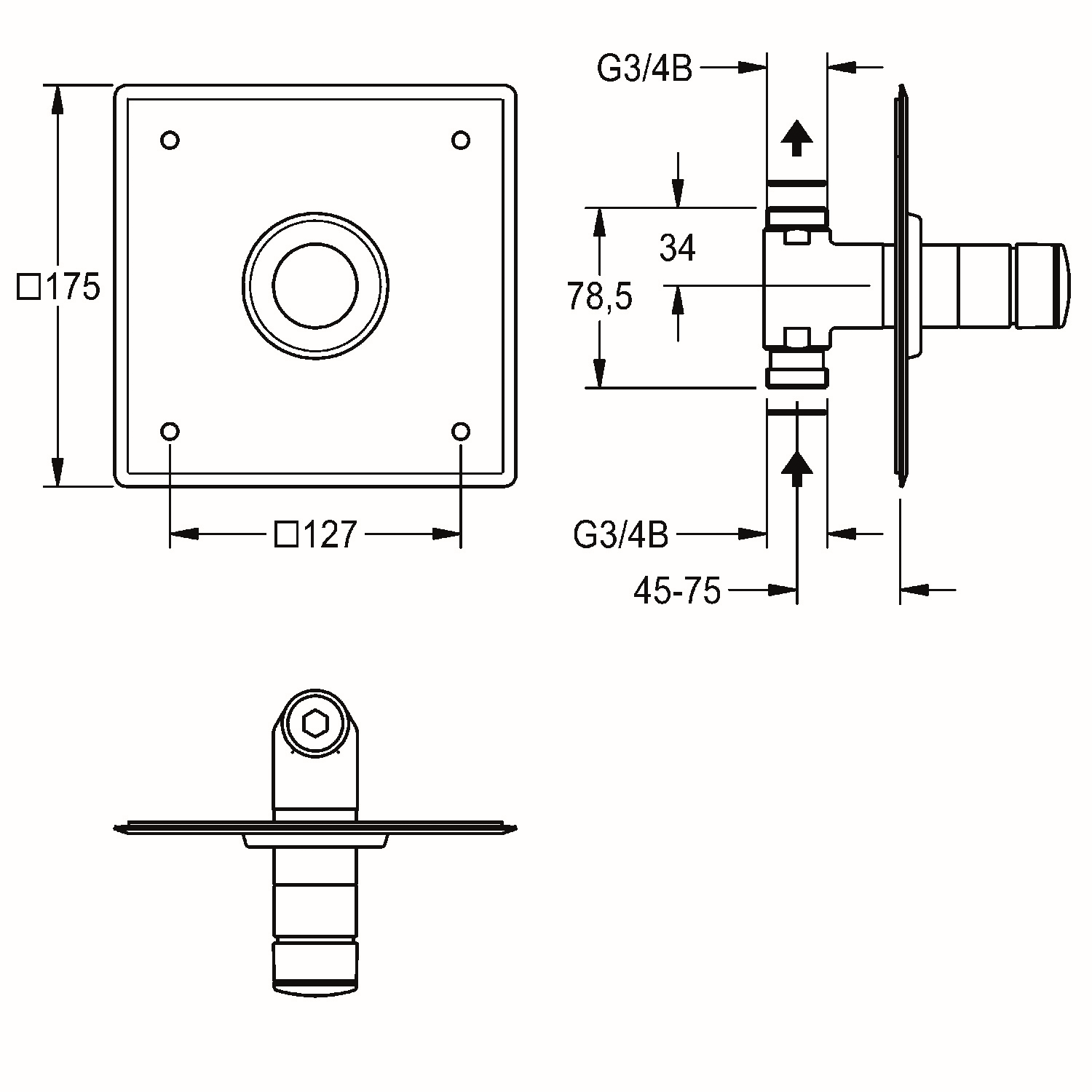 AR Durchgangsventil, F3, hydraulisch, o. Mischung, UP, Umrüstung 23051024