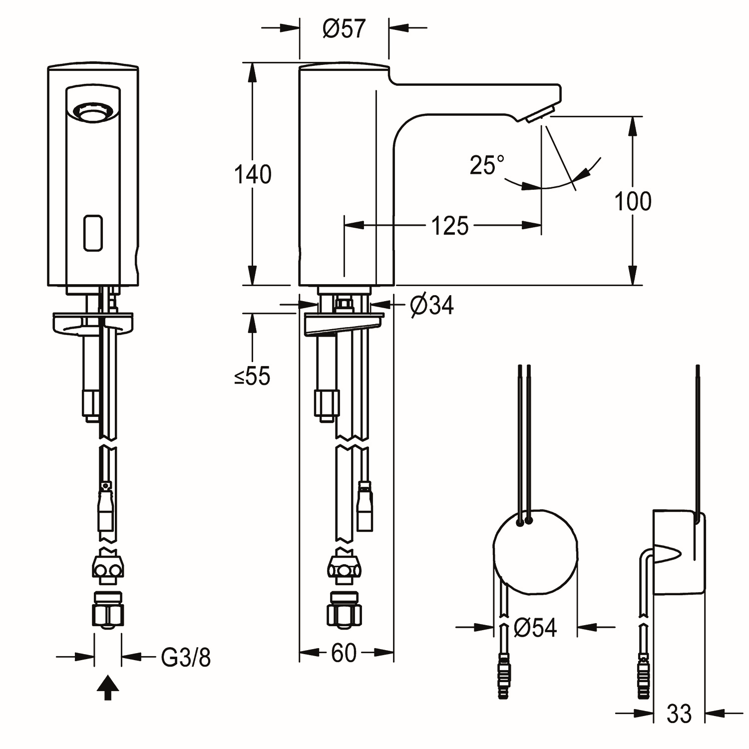 AR Standventil, F5, elek., o. Mischung, 5l, Rohr, UP-Netzteil 230 VAC