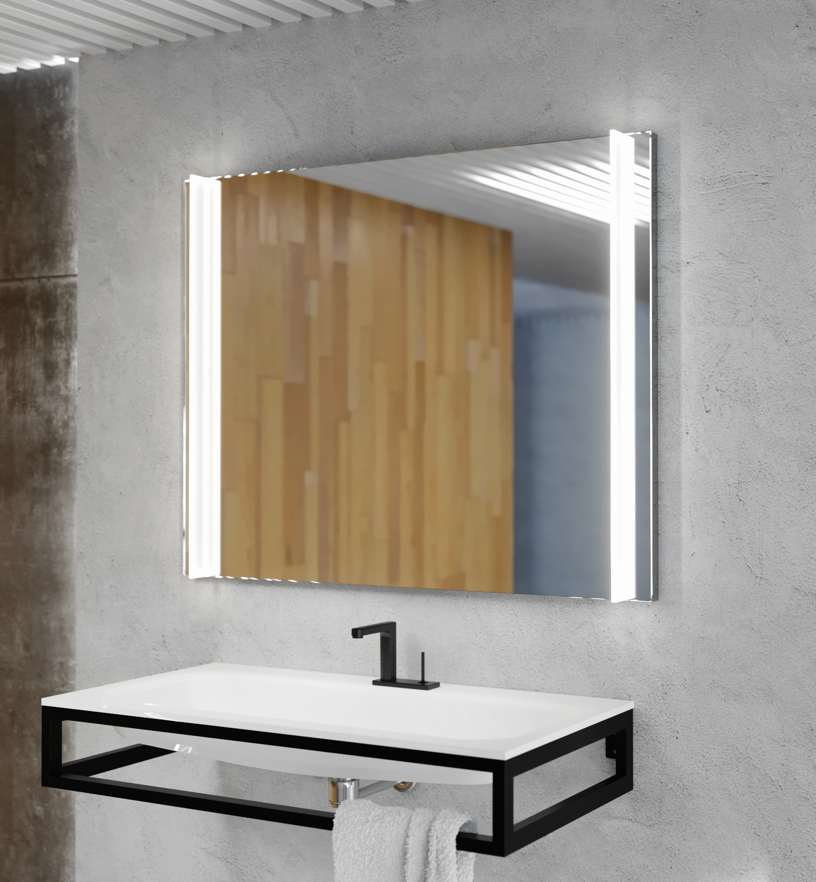 AS Design-LED-Leuchtspiegel Dritto 80 x 80 cm, 2x Lichtsegel