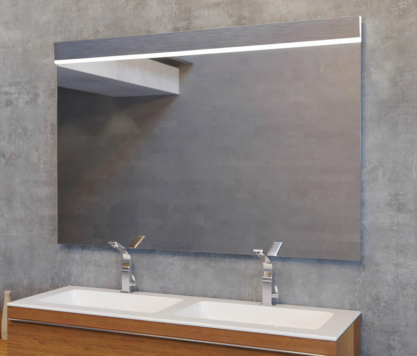 AS Design-LED-Leuchtspiegel Opal 60 x 80 cm, mit Aufsteckleuchte Edelstahl gebürstet