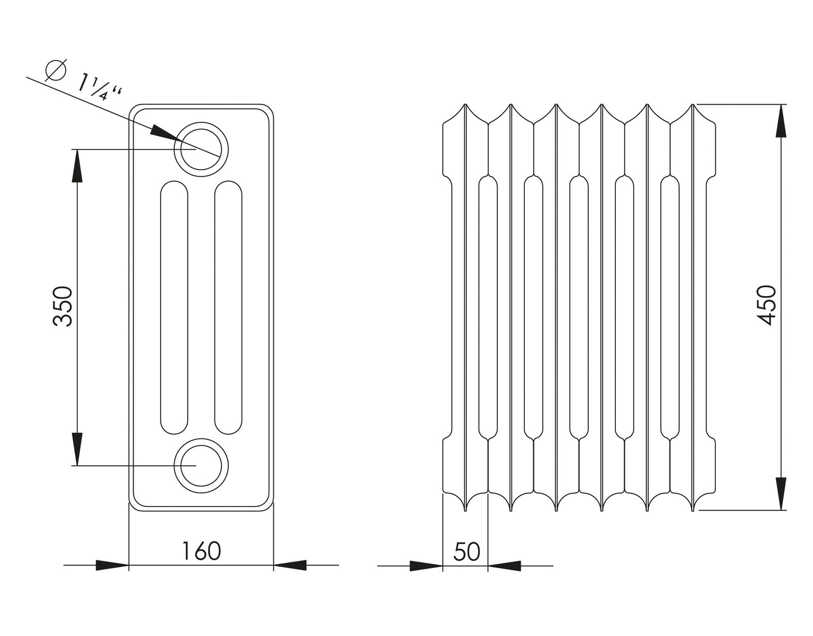 HG-TEC DIN-Stahlradiator grundiert 18 Glieder BH 450 NA 350 BL 900 BT 160