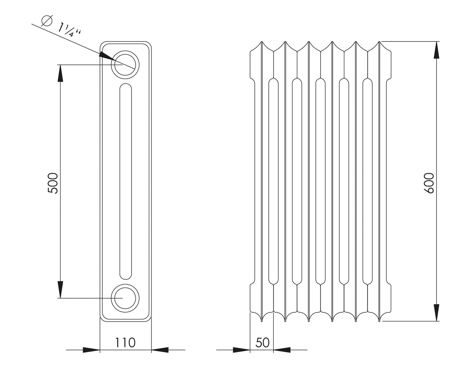 HG-TEC DIN-Stahlradiator grundiert 18 Glieder BH 600 NA 500 BL 900 BT 110