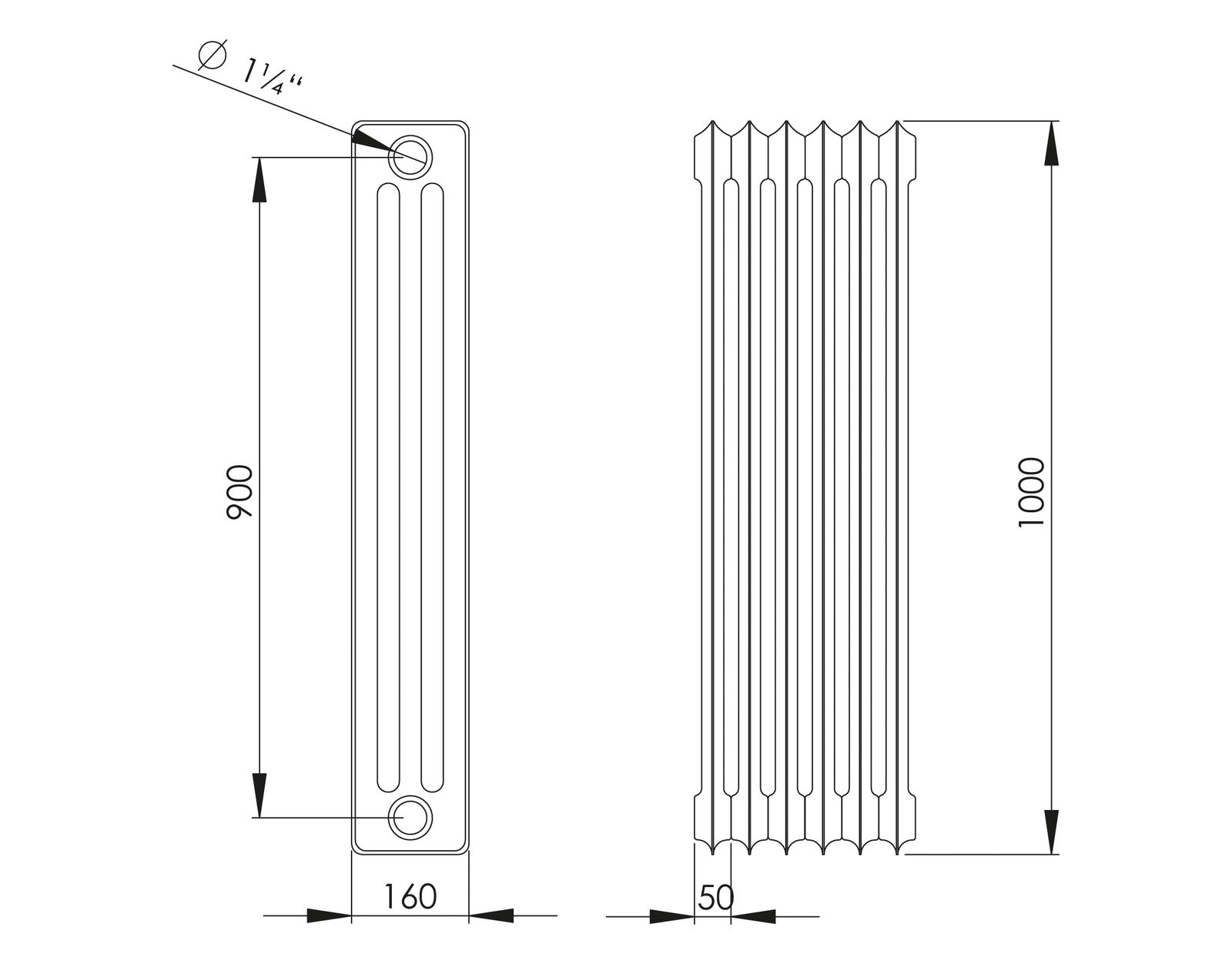 HG-TEC DIN-Stahlradiator grundiert 9 Glieder BH 1000 NA 900 BL 450 BT 160