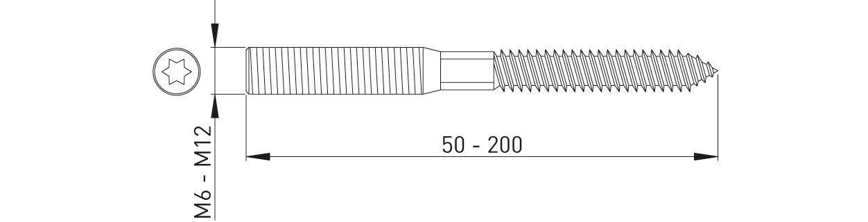 ASW Stockschraube M 10 x 60 mm, mit Torx-Antrieb, Stahl verzinkt