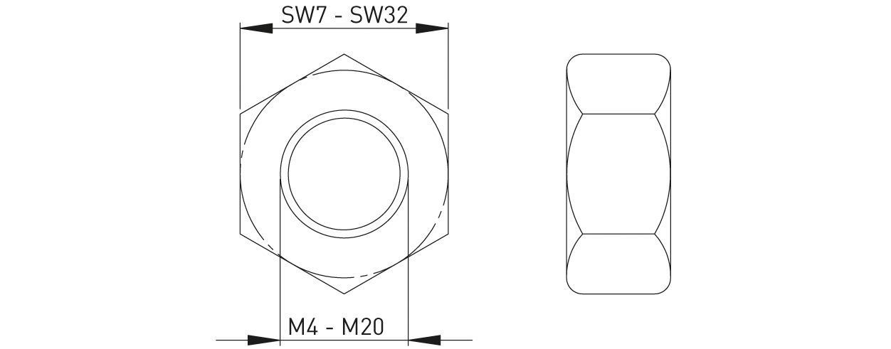 ASW Sechskantmutter M 6, Edelstahl 1.4301, DIN 934/ISO 4032