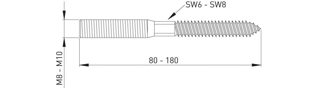 ASW Stockschraube M 8 x 200 mm, Edelstahl 1.4301, mit Schlüsselfläche