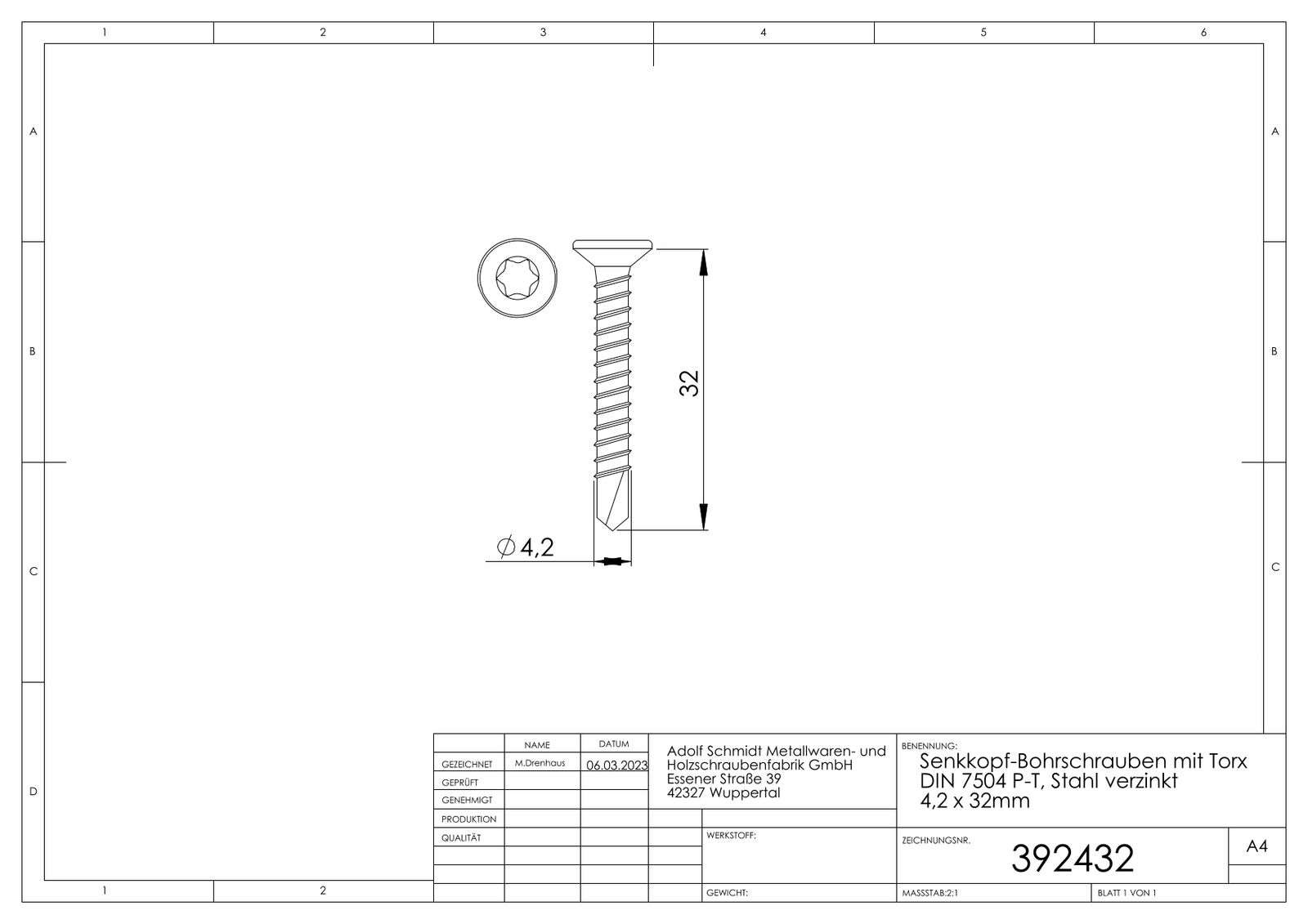 ASW Senkkopf-Bohrschraube 4,2 mm x 32 mm, Eisen verzinkt, gehärtet