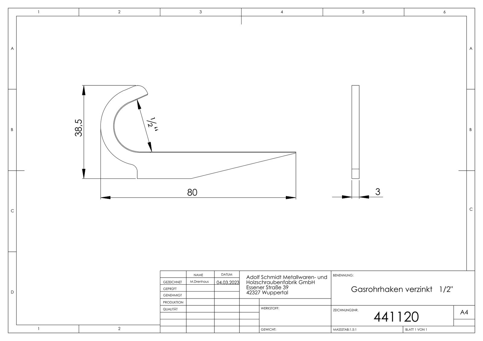 ASW Gasrohrhaken 1/2", Eisen verzinkt