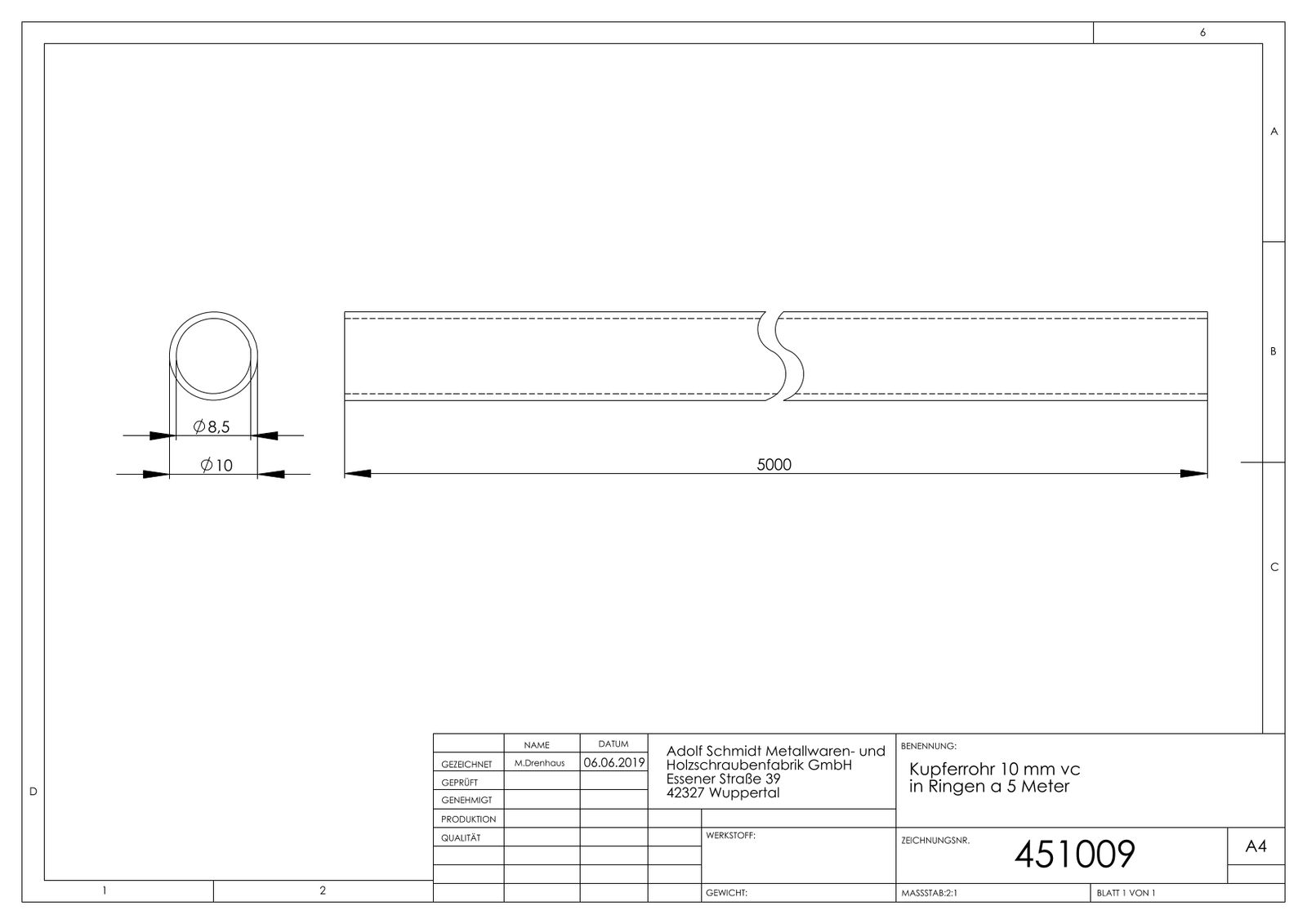 ASW Kupferrohr 10 mm, verchromt, in Ringen zu 5 Meter