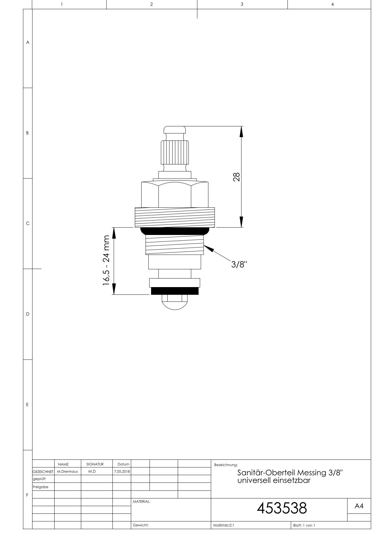 ASW Sanitär-Oberteil 3/8", Messing, universell einsetzbar