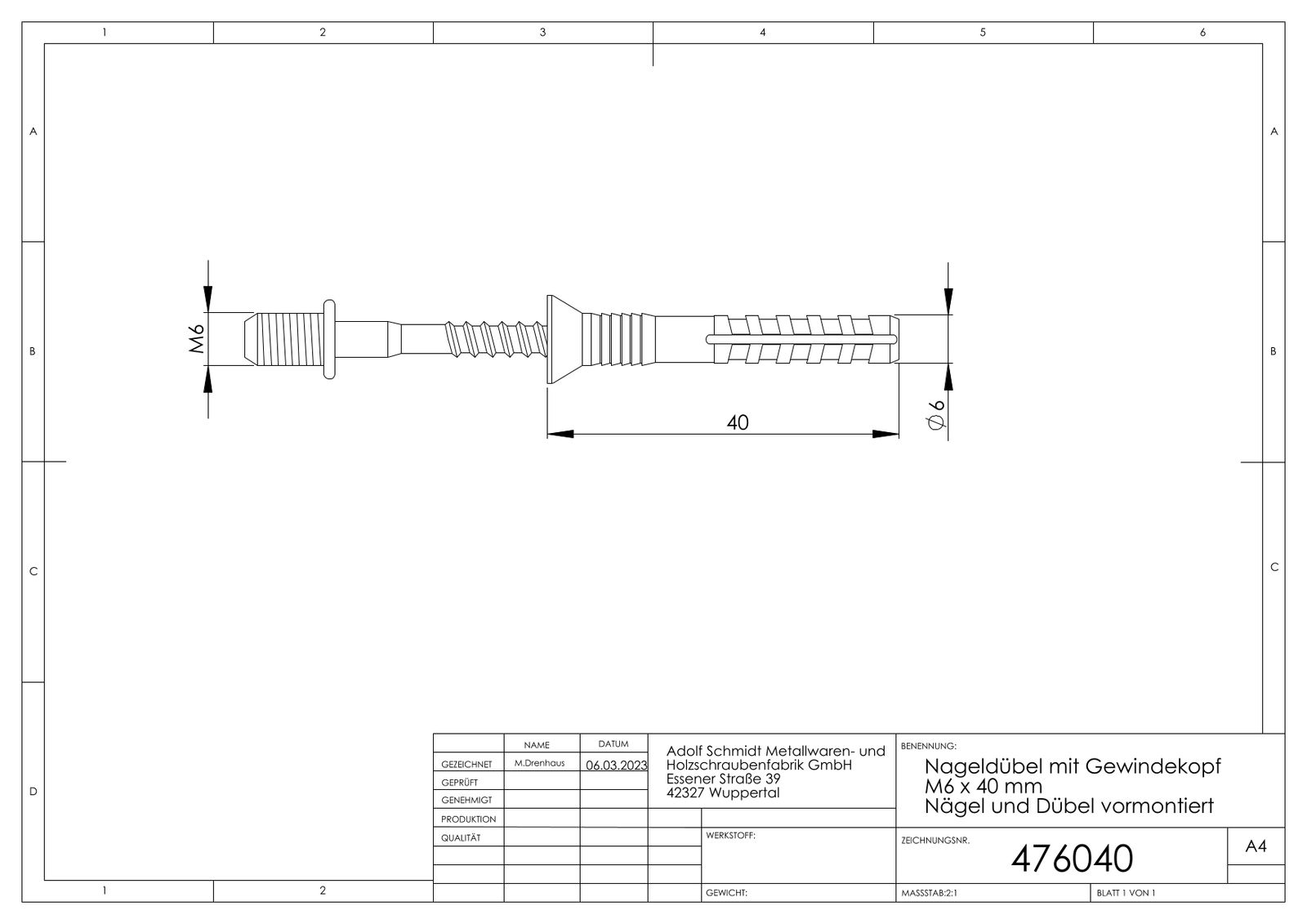 ASW Nageldübel M 8 x 50 mm, verzinkt, mit metrischem Gewindekopf, vormontiert