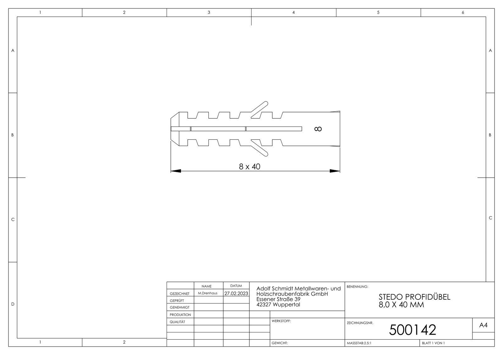 ASW Flossendübel Ø 8 mm, 40 mm lang, für Ø 4,5-6,0 mm, Kunststoff