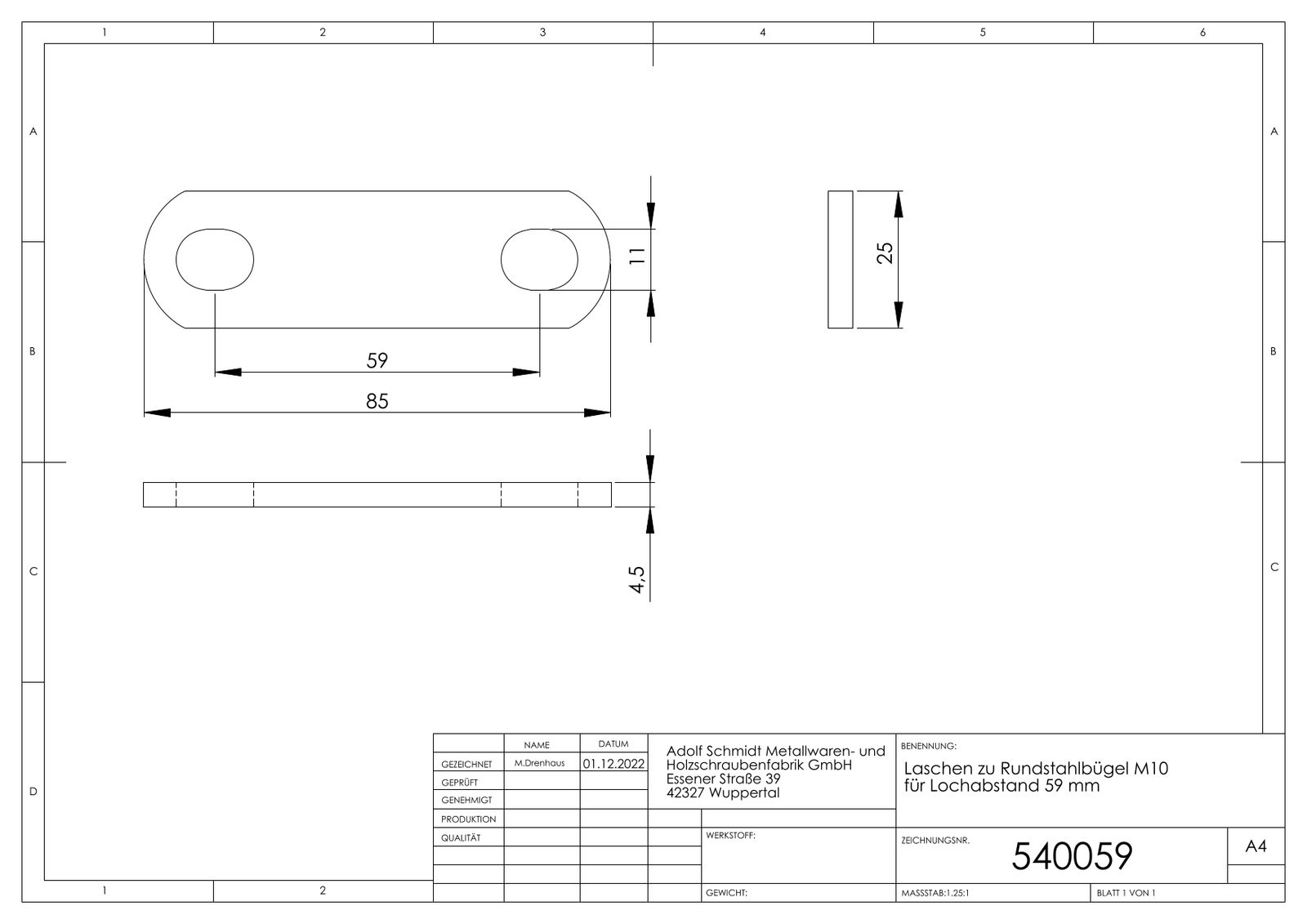 ASW Lasche M 10, Lochabstand 59 mm, 85 mm, Stahl verzinkt