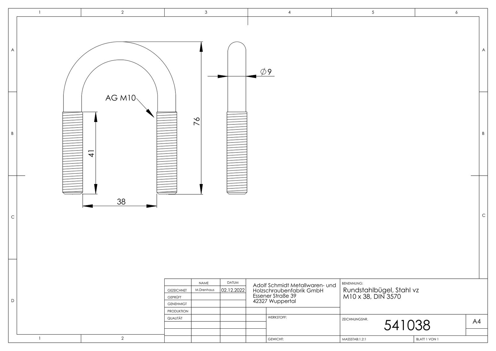ASW Rundbügel M 10 x 38 mm, Stahl verzinkt