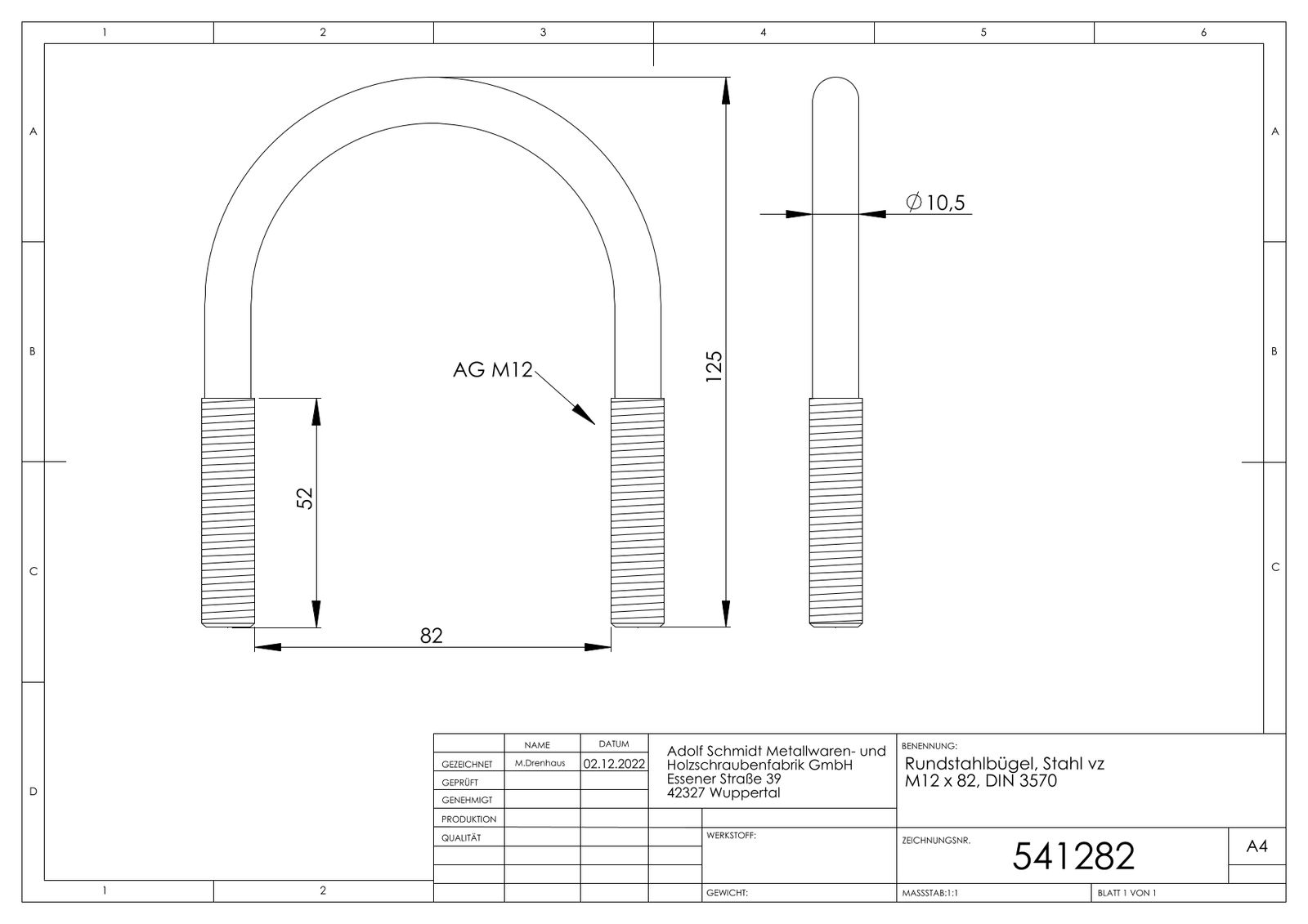 ASW Rundbügel M 12 x 82 mm, Stahl verzinkt