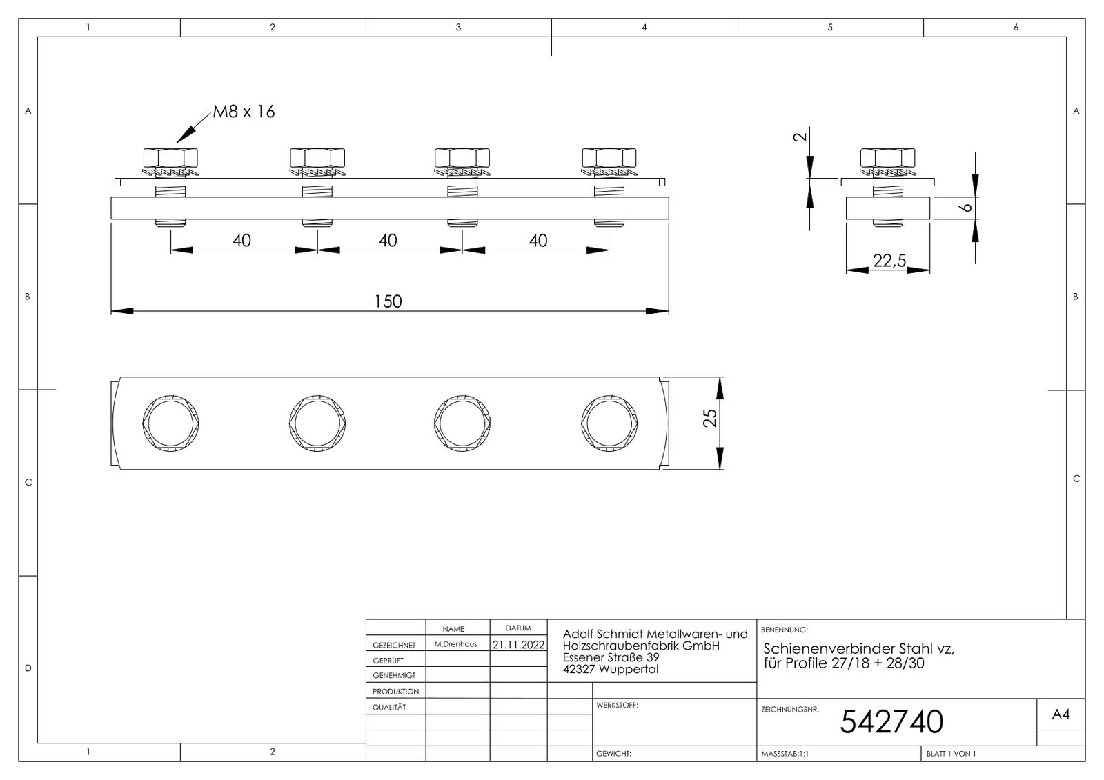 ASW Schienenverbinder Stahl verzinkt, mit Schrauben, für Profil 27/18 + 28/30