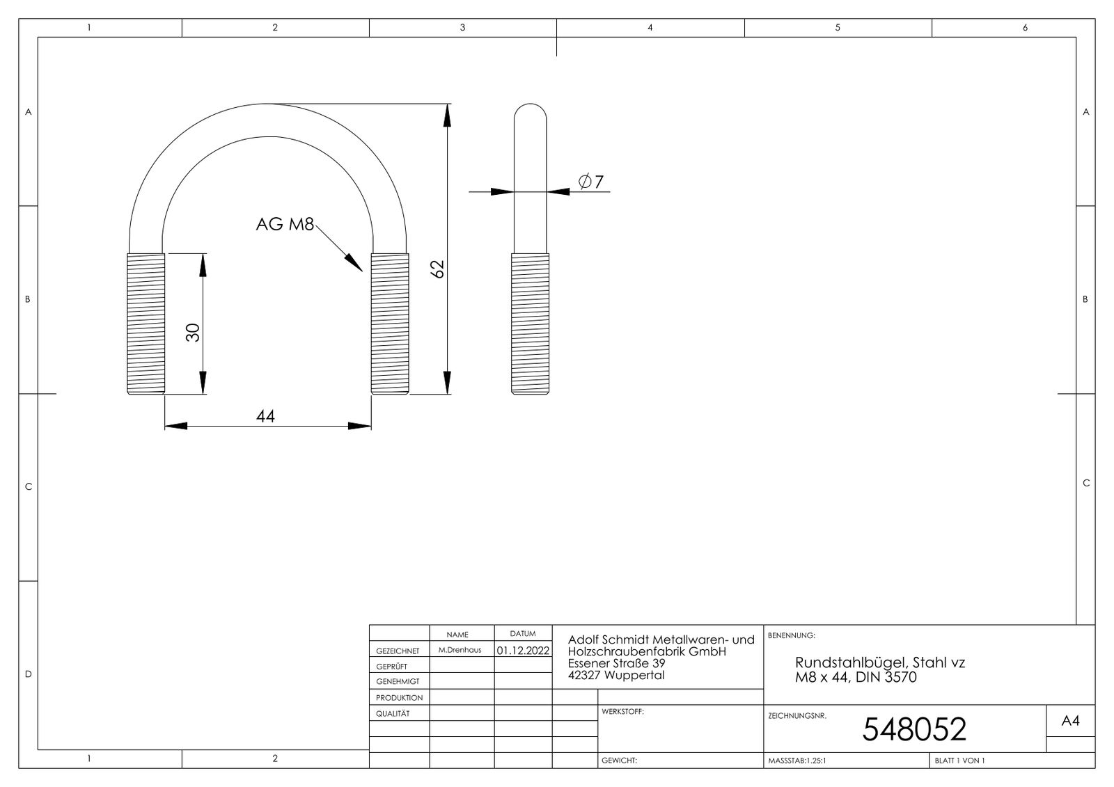 ASW Rundbügel M 8 x 52 mm, Stahl verzinkt