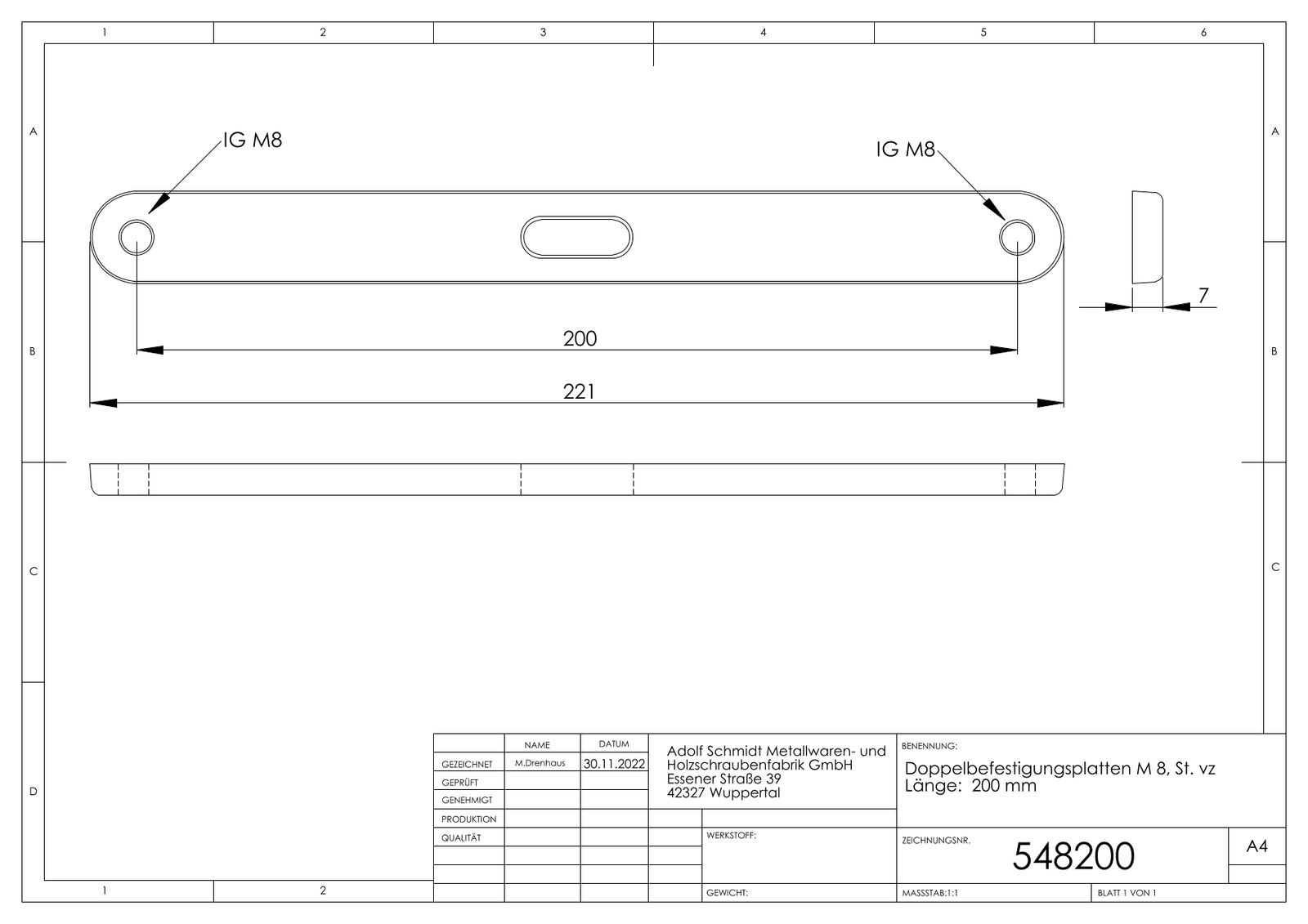 ASW Doppelbefestigungsplatte M 8, Länge 200 mm, Stahl verzinkt