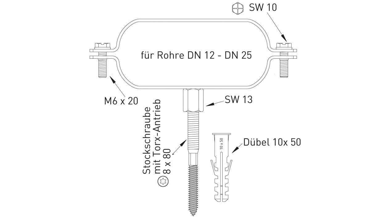 ASW Oval-Schraubrohrschellen-Set Stahl verzinkt, für Rohre DN 25