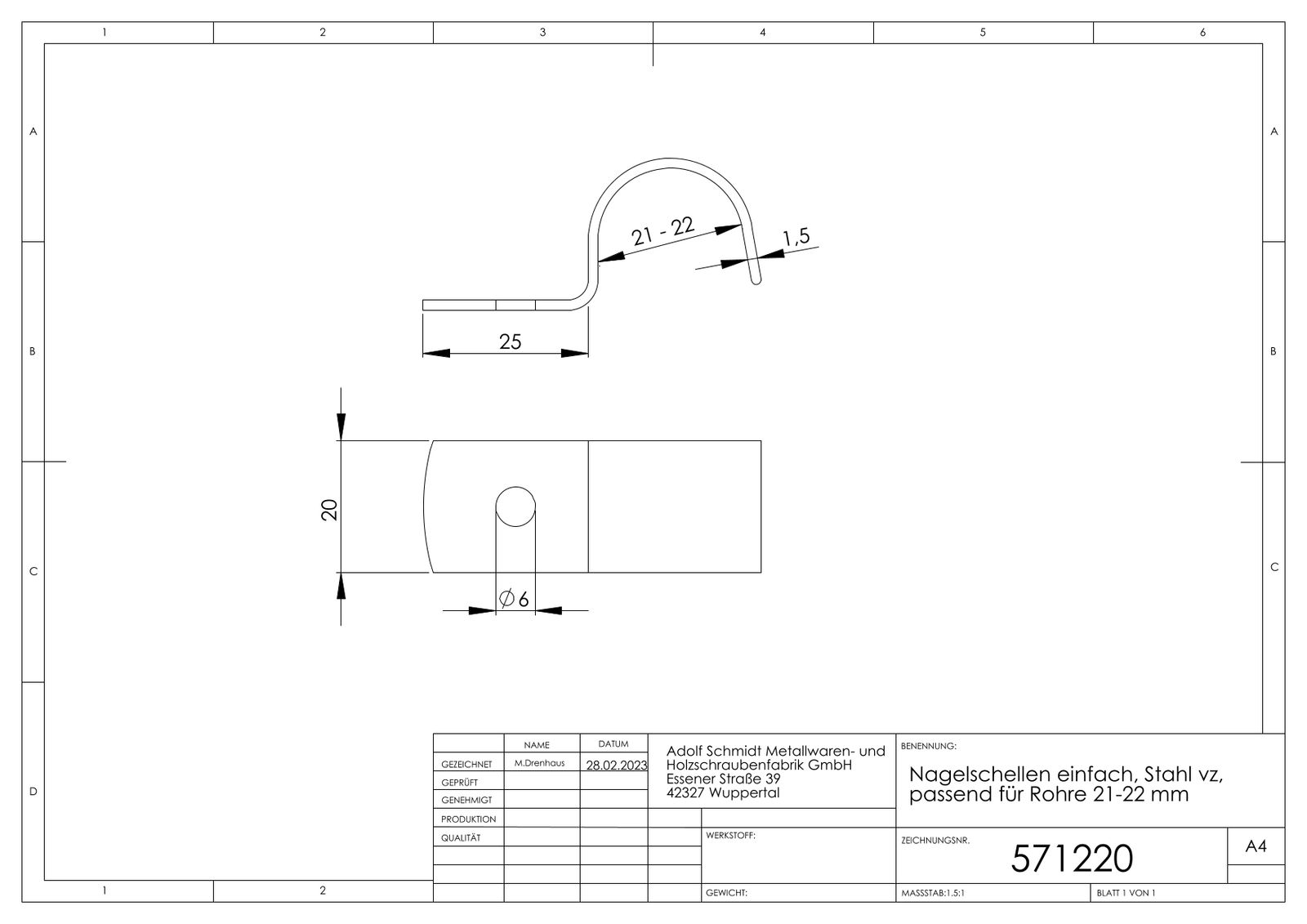 ASW Nagelschelle für Rohre 21-22 mm, Stahl verzinkt, einfach
