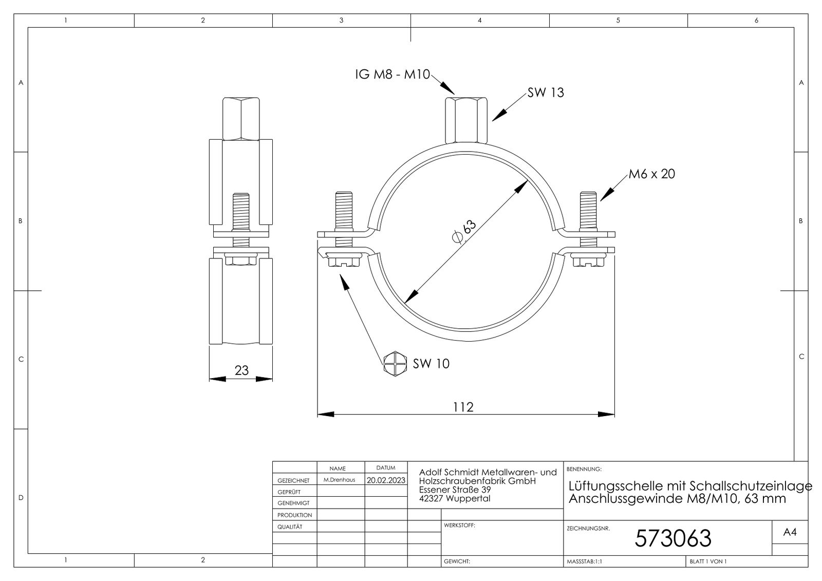 ASW Lüftungsschelle Spannbereich 200 mm, M 8/M 10, mit Schallschutzeinlage
