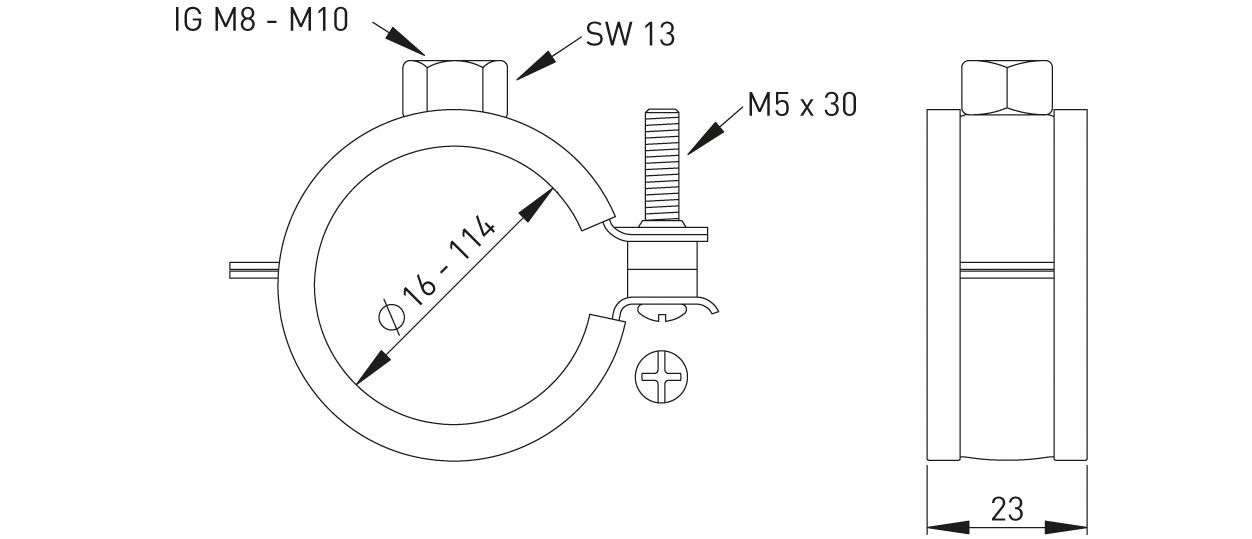 ASW Gleitrohrschelle Spannbereich 44-49 mm M 8, mit Schallschutzeinlage