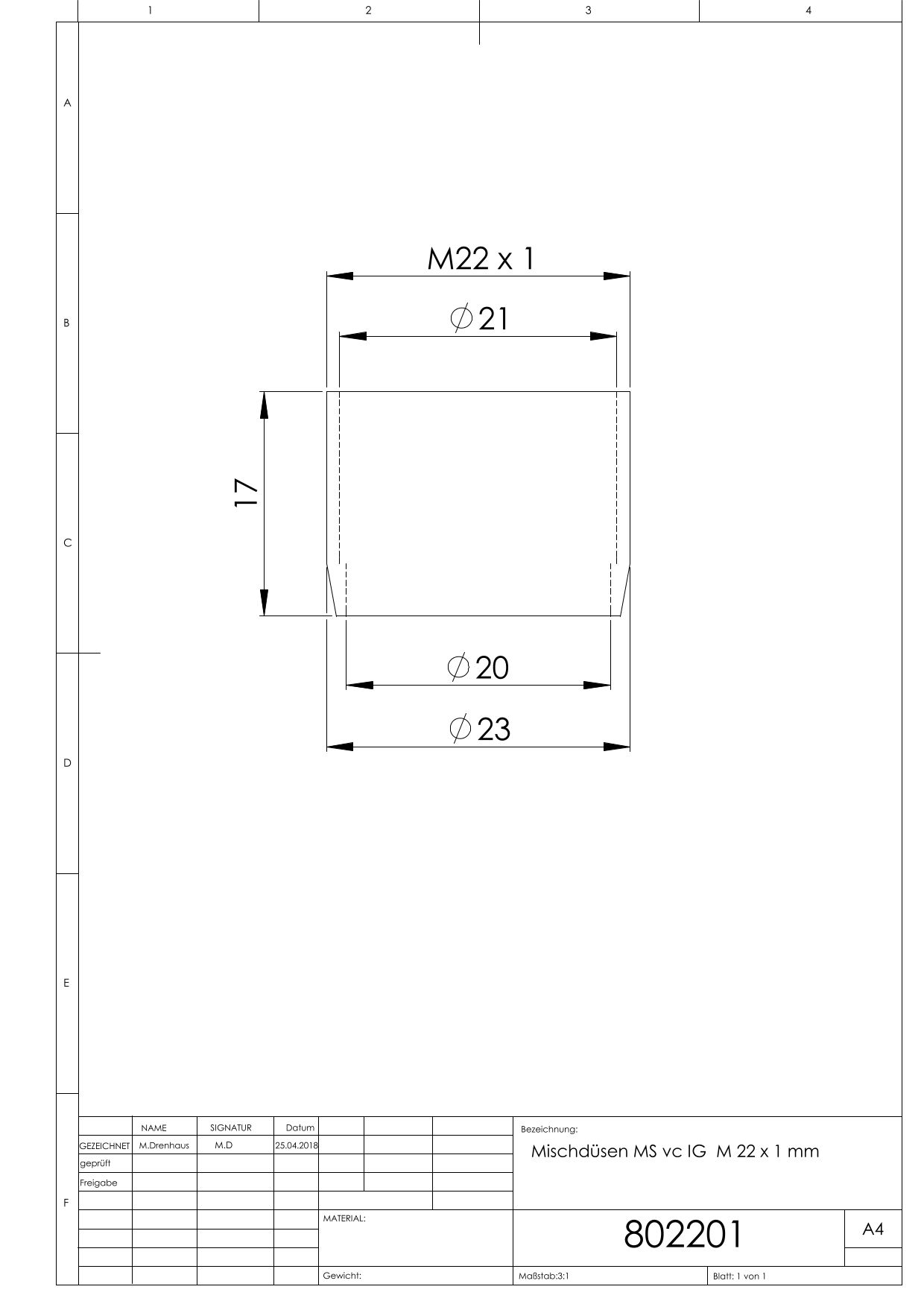 ASW Mischdüse IG M 22 x 1, verchromt
