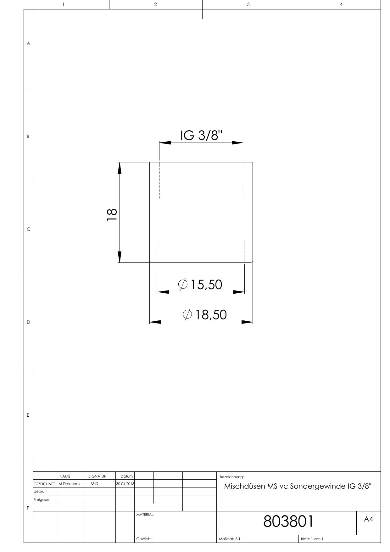ASW Mischdüse IG 3/8", verchromt, Sondergewinde