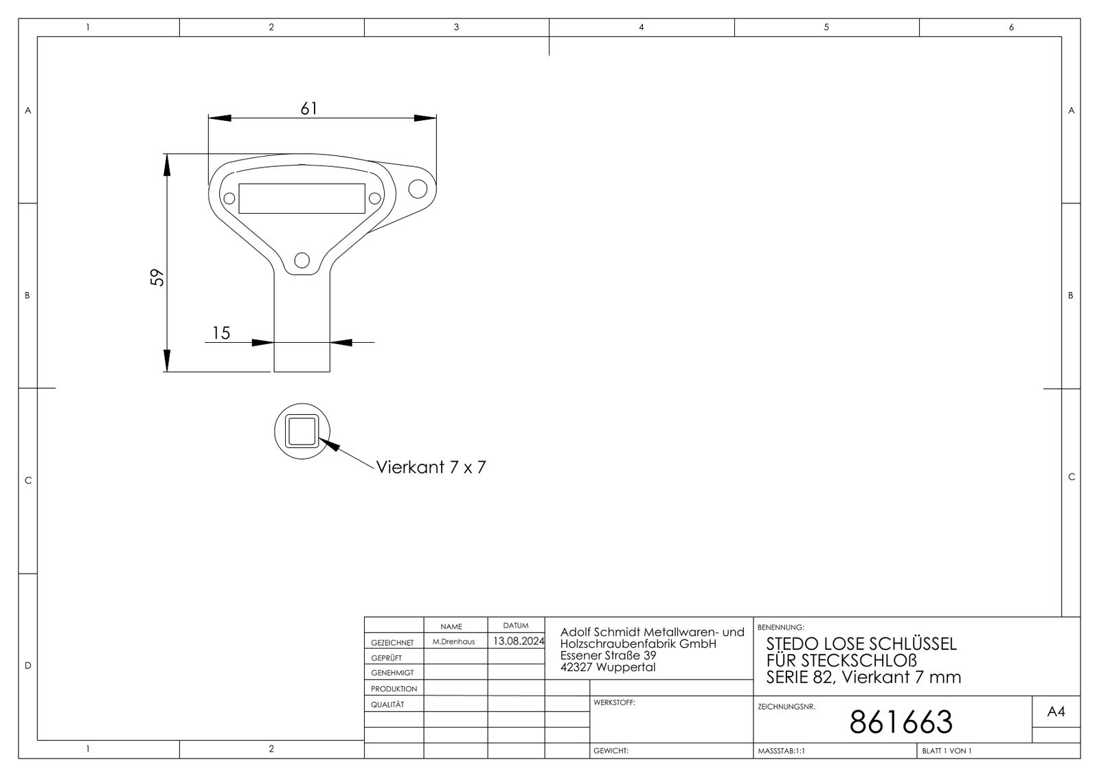 STEDO Schlüssel Serie 82, lose, für Steckschloss