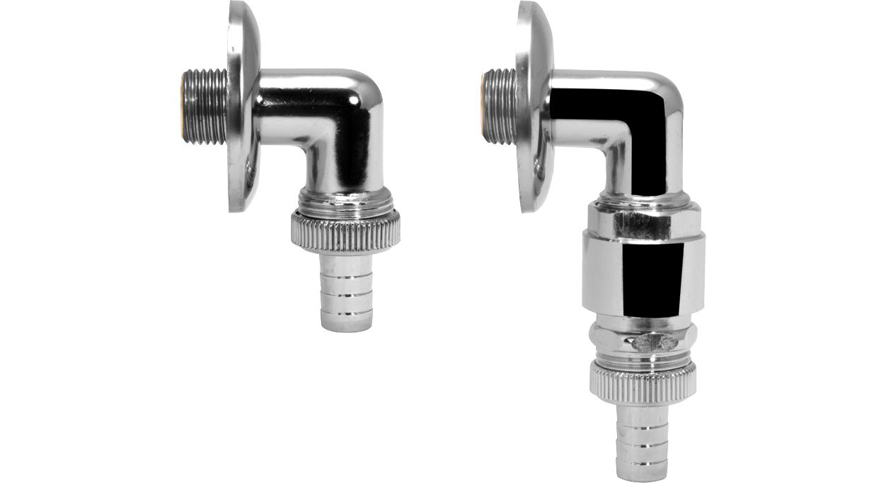 ASW Wandanschlussbogen 1/2" x 3/4", 90°, Messing verchromt, mit Schlauchverschraubung