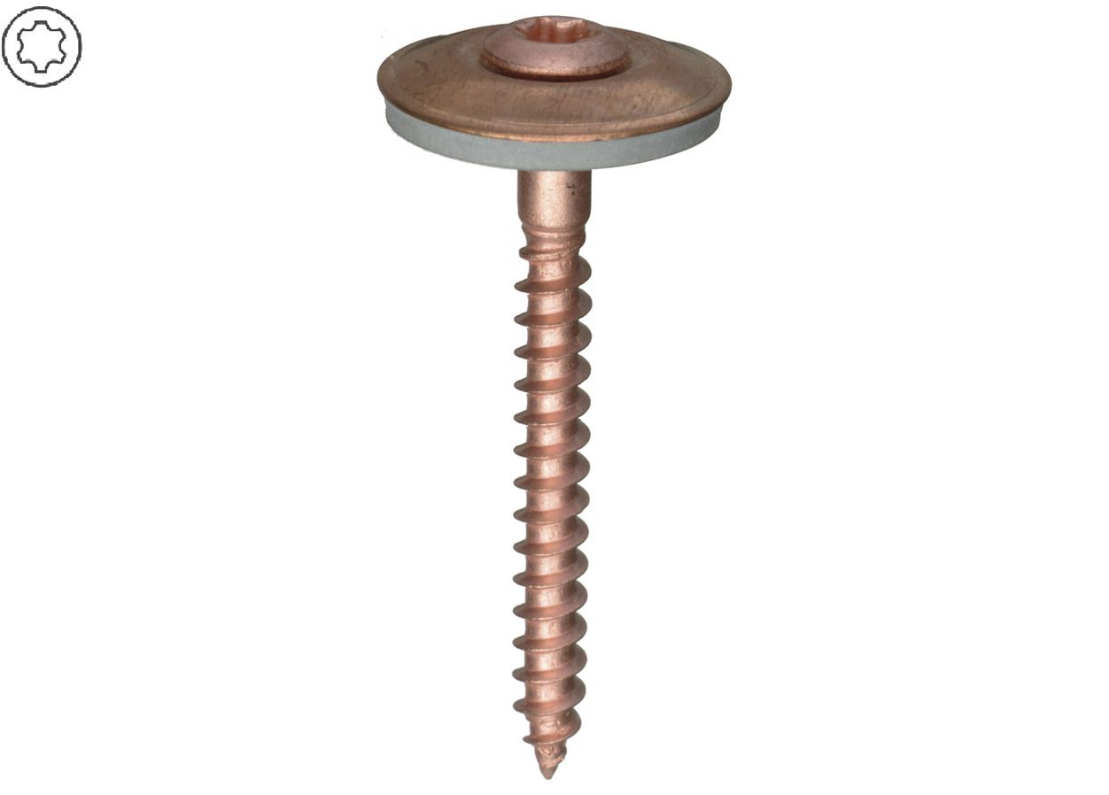 ASW Spenglerschraube 4,5 x 25 mm, Edelstahl verkupfert, Ø 20 mm, 2-teilig, Torx