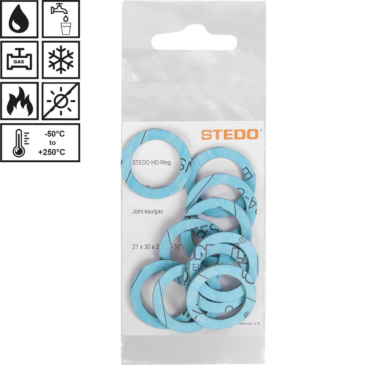 STEDO HD-Ringe Set 10 Stück 1", 23 x 30 x 2 mm, für Überwurfmutter im Heizungsbereich, blau