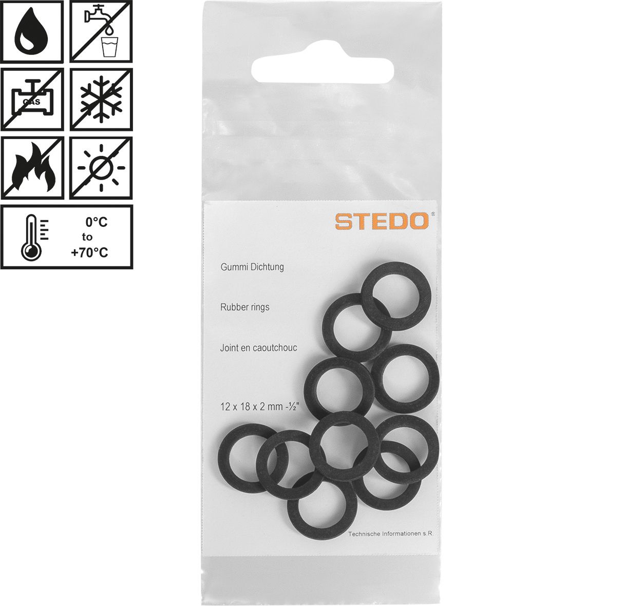 STEDO Gummi-Dichtungsset 10 Stück 3/8", 9 x 14 x 1,5 mm, für Überwurfmutter im Abwasserbereich