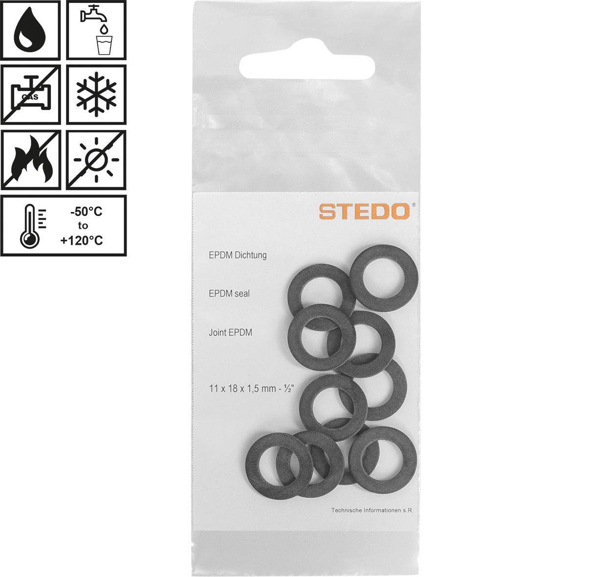 STEDO EPDM-Dichtungsset M24, 15 x 21 x 2,5 mm, für Mischdüsen im Trinkwasserbereich