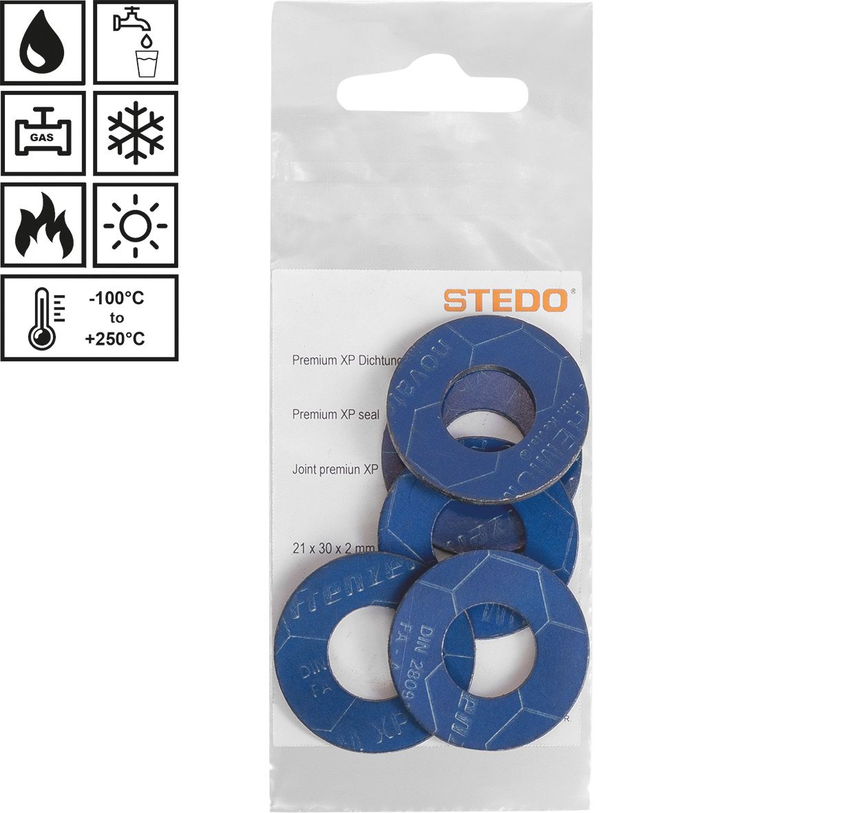 STEDO Premium XP Dichtungsset 5 Stück 3/8" 19 x 27 x 2 mm, für Rohrverschraubung, blau