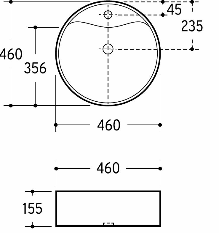 AQVAZONE Aufsatz-Waschtisch AQVA CERAMICA rund, 460 x 155 mm, mit Überlauf/Hahnloch, weiß