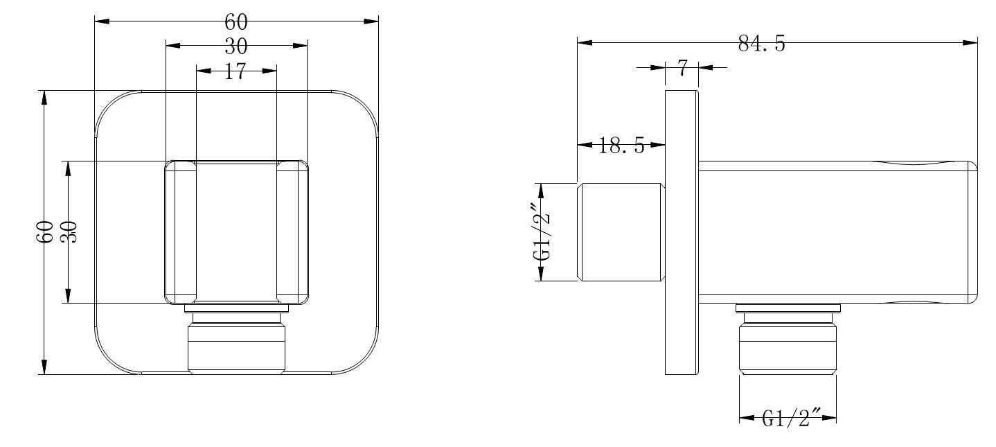 AQVAZONE Wandanschlussbogen AQVA SHOWER chrom, softedge, mit Halter, 1/2"