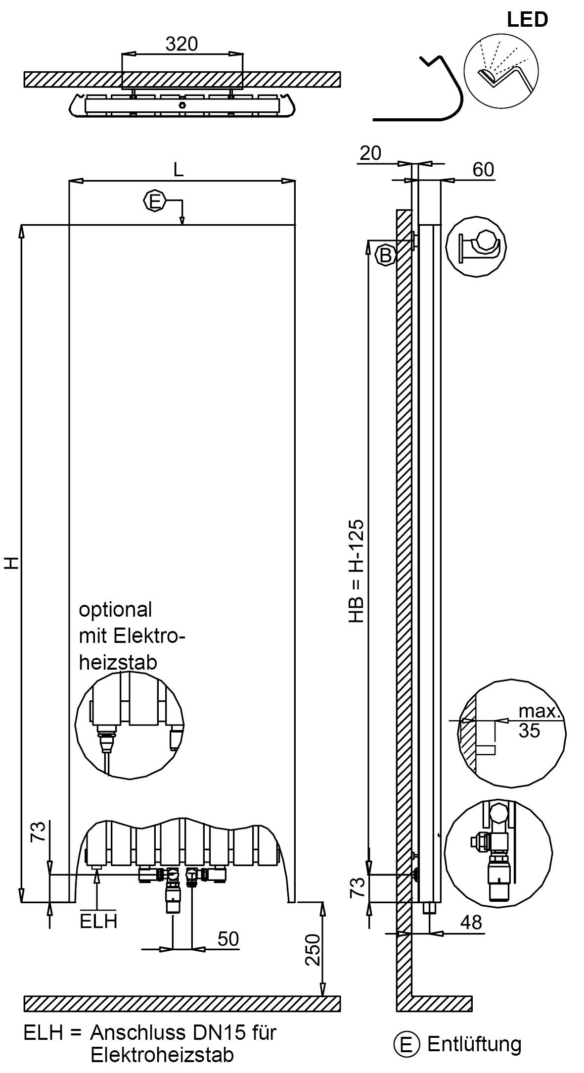 Bemm Planheizwand Plawa Softline 1500 x 600 mm, weißperlmetallic, pulverbeschichtet, Anschluss für E-Heizstab