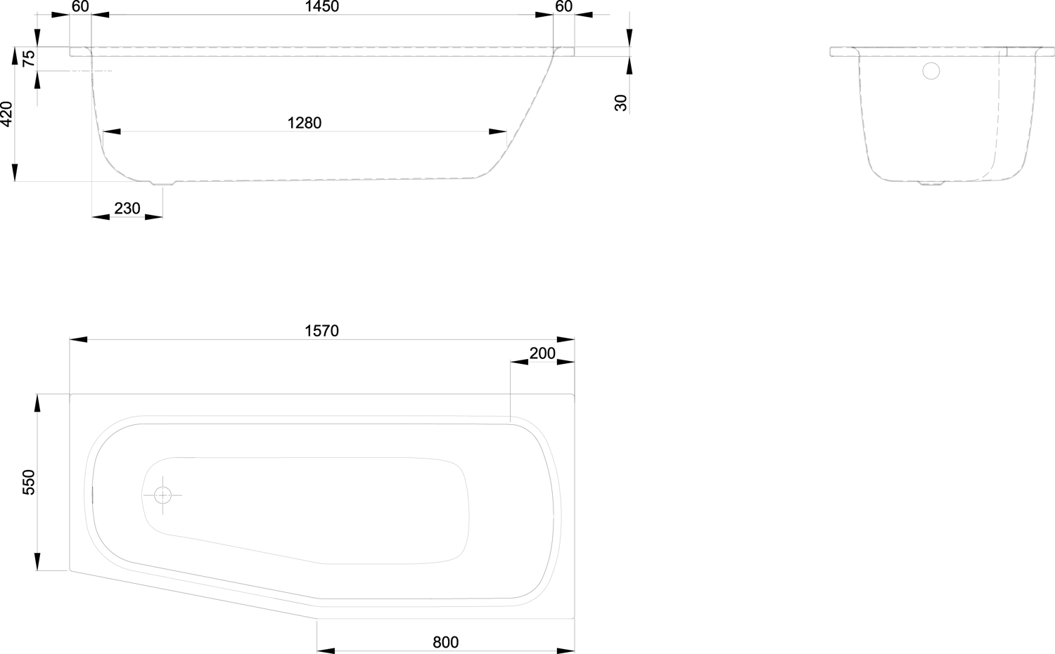 Badewanne BetteBambino 2570 157x70x42cm, Schräge Fußende links, ägäis