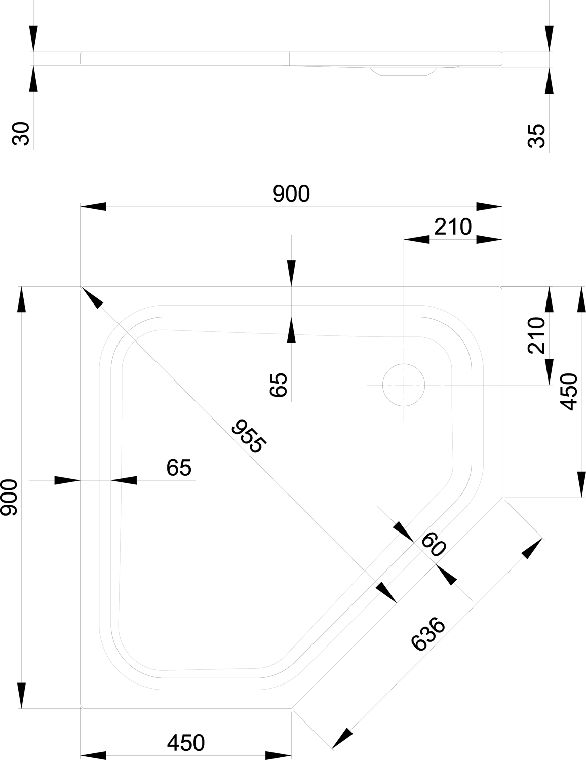 Duschwanne BetteCaro 7189 90x90x3,5cm, Glasur, raven