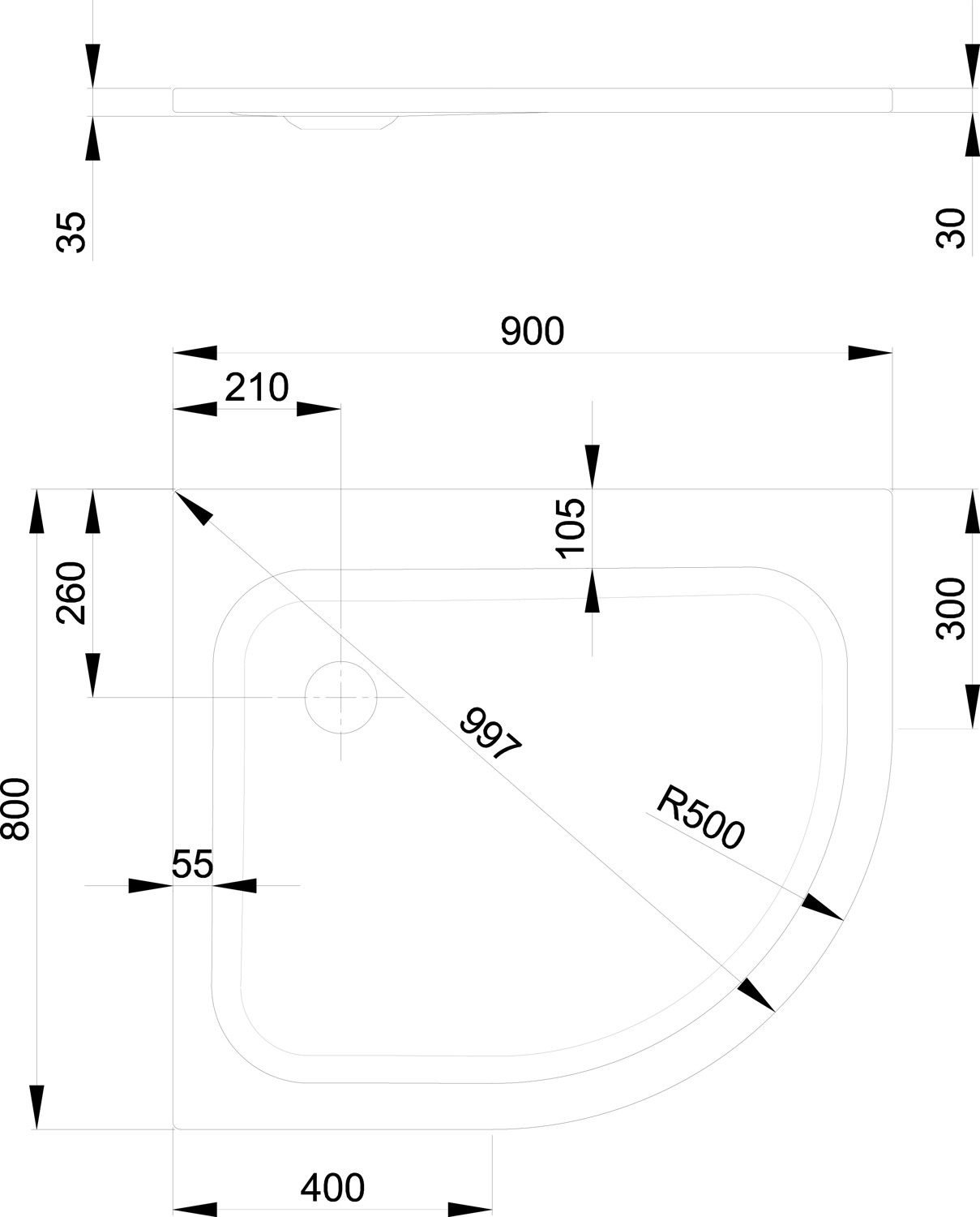 Duschwanne BetteCorner 5401 80x90x3,5cm, Glasur, sand
