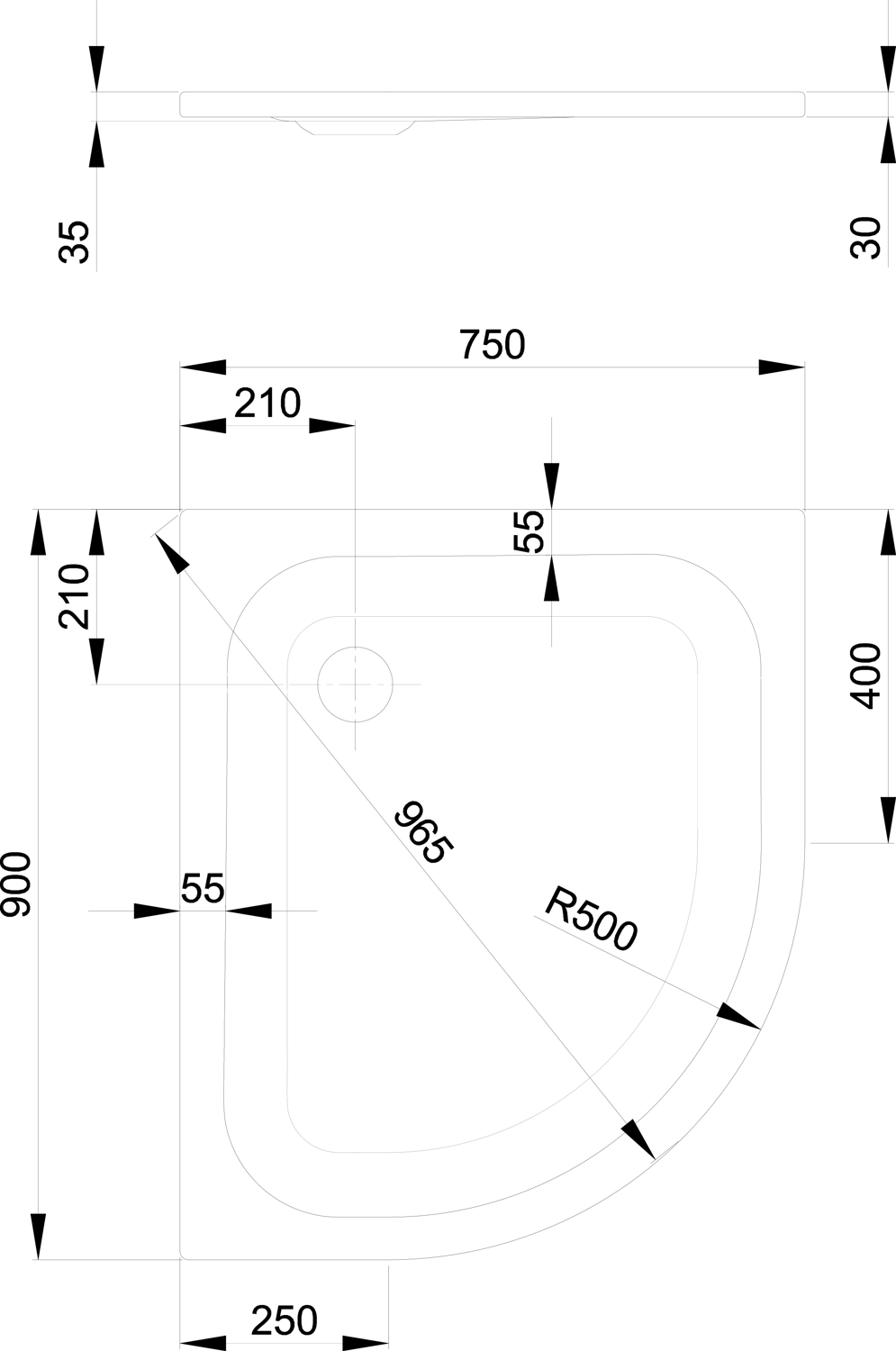 Duschwanne BetteCorner 8159 90x75x3,5cm, Glasur, edelweiß