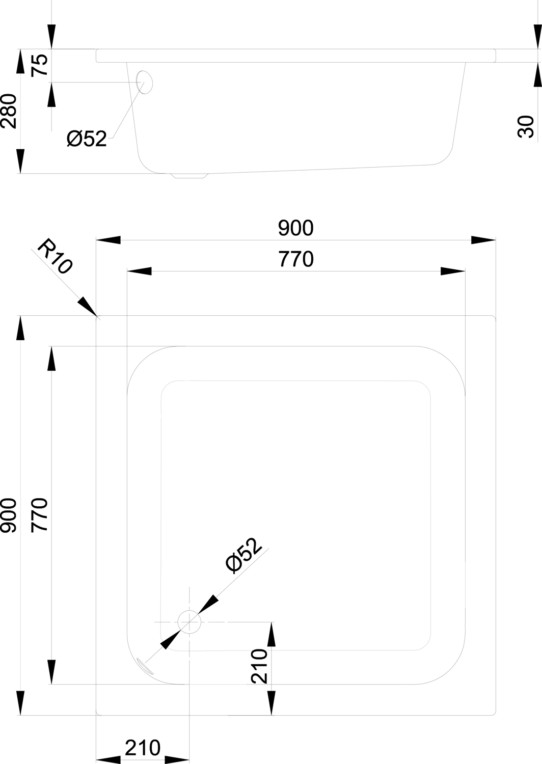 Duschwanne BetteDelta 90x90x28cm, manhattan