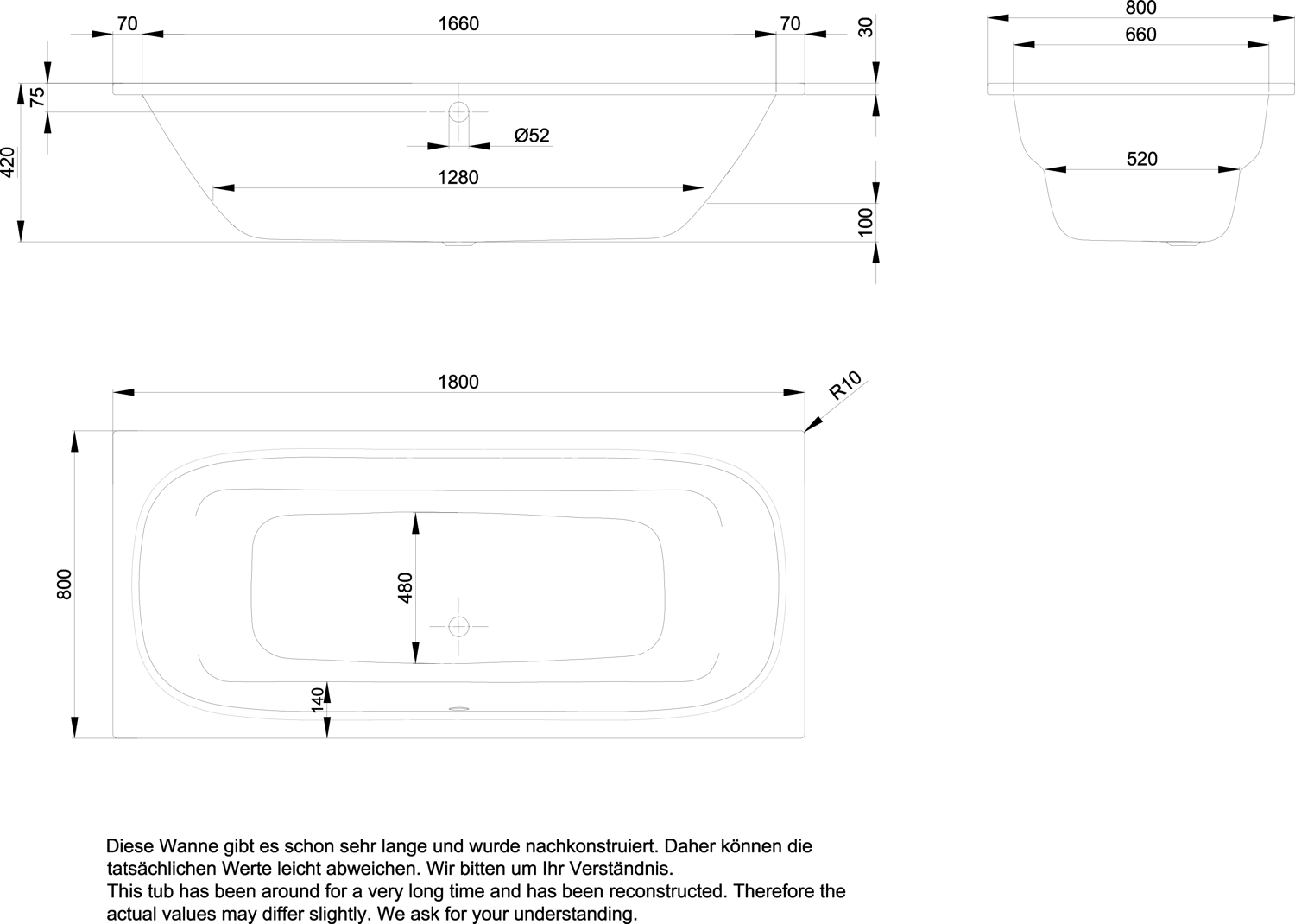 Bette Badewanne DUO-3820 1 Griff, snow, 180x80x42cm