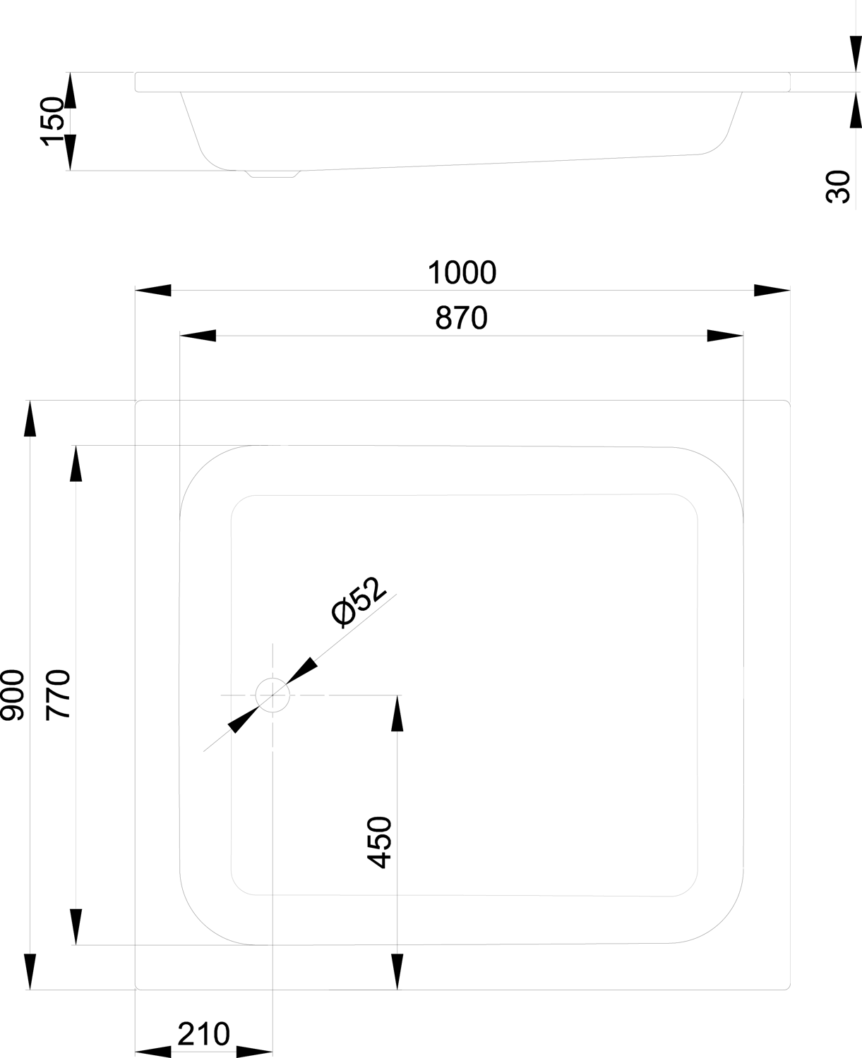Duschwanne BetteQuinta 100x90x15cm, capri