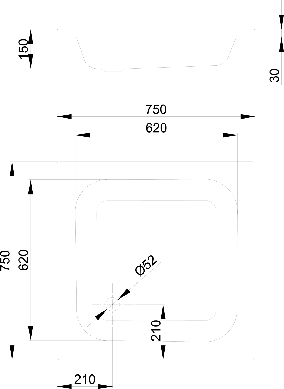 Duschwanne BetteQuinta 75x75x15cm, calypso