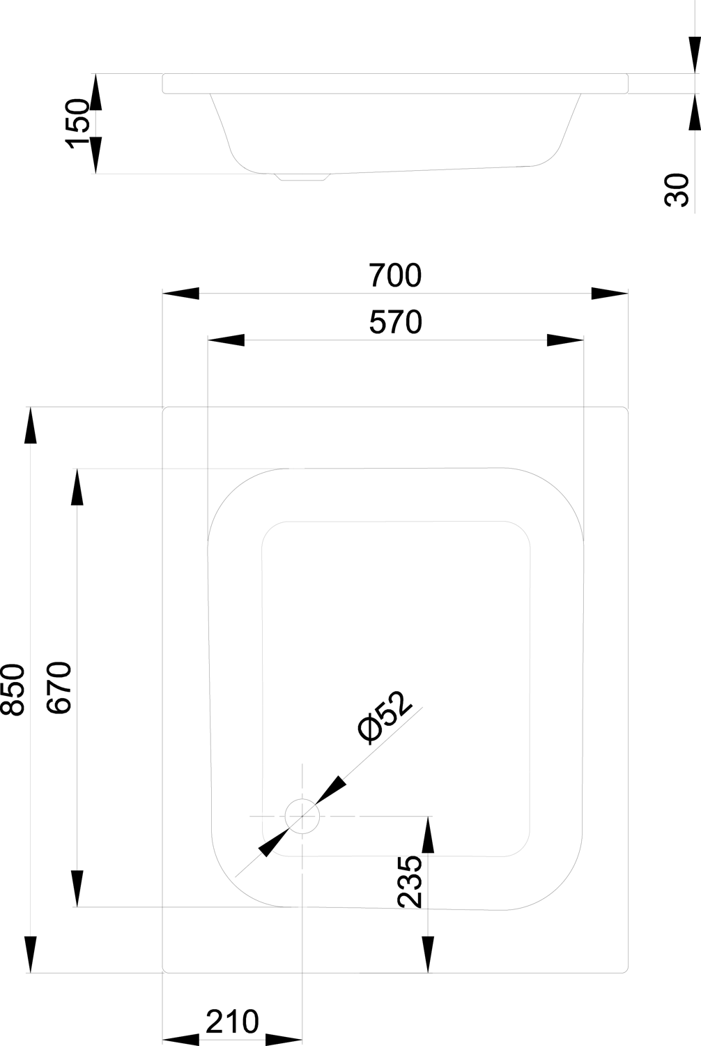 Duschwanne BetteQuinta 85x70x15cm, capri