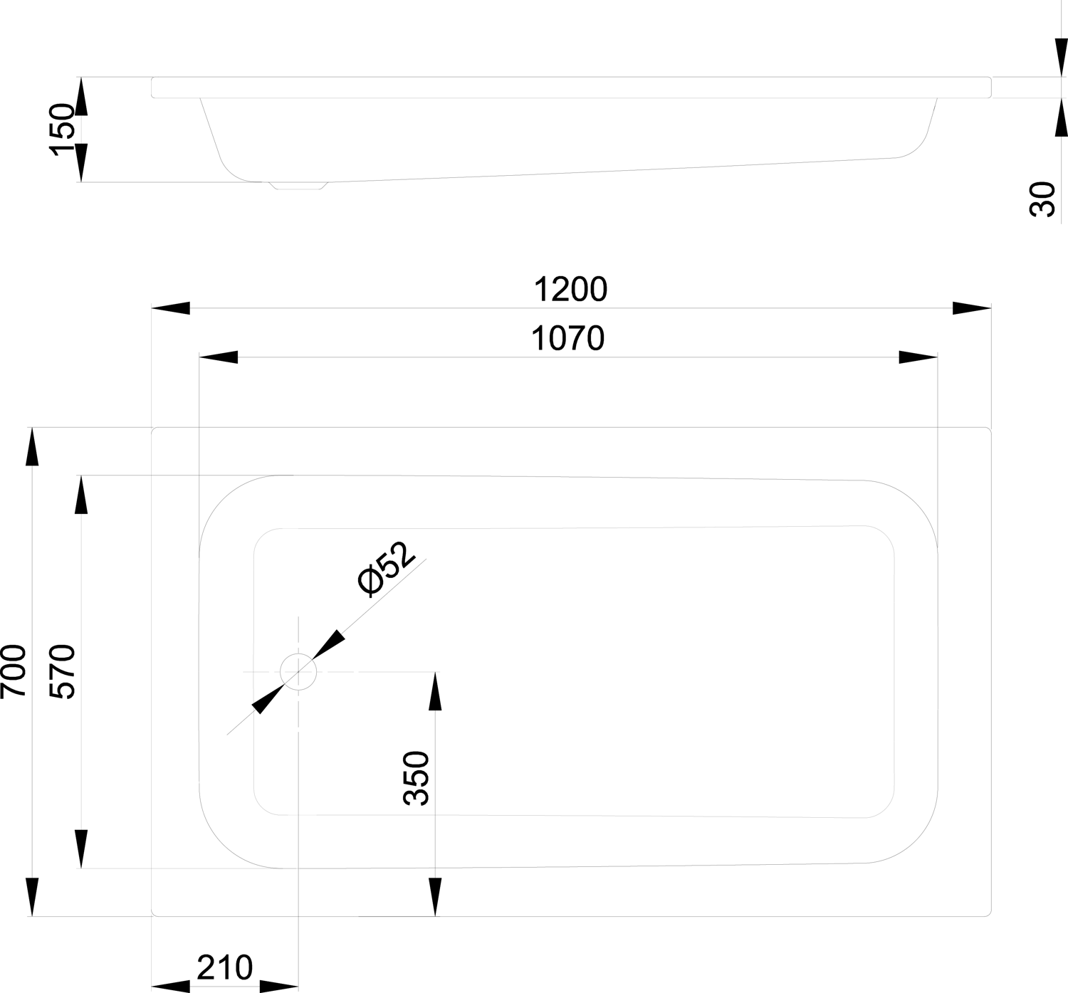 Duschwanne BetteQuinta 120x70x15cm, manhattan