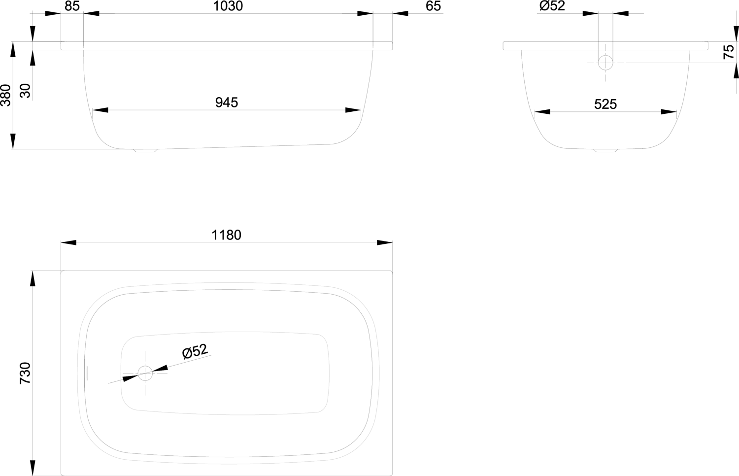 Badewanne LaBette 118x73x38cm, starwhite