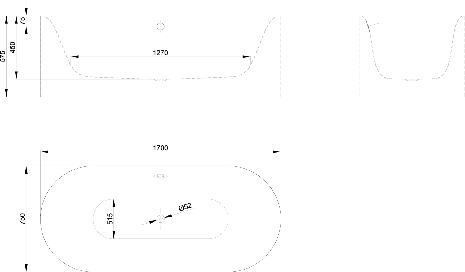 Badewanne BetteLux Oval Silouette-3465 violett, 170x75x45cm, freistehend